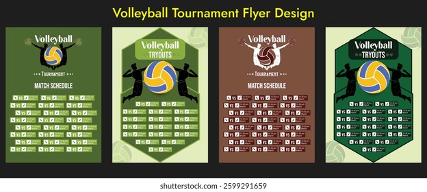 Volleyball charity tournament flyer layout. championship posters with volleyball ball vector Volleyball tournament posters, flyer with volleyball ball vintage flyer award, championship, competition.