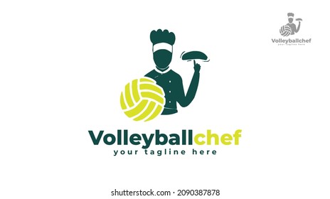 Volleyball chef logo design. vector