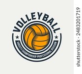 Volleyball club badge design. Vector illustration. For college league sport club emblem, sign, logo. Vintage label, sticker, patch with volleyball ball silhouette.