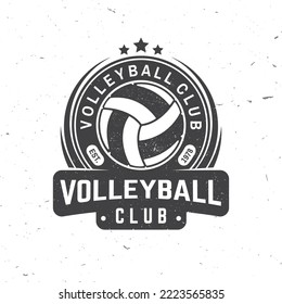 Volleyball club badge design. Vector illustration. For college league sport club emblem, sign, logo. Vintage monochrome label, sticker, patch with volleyball ball silhouettes.