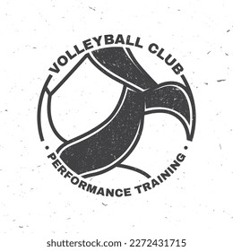 Volleyball club badge design. Vector illustration. For college league sport club emblem, sign, logo. Vintage monochrome label, sticker, patch with volleyball ball silhouettes.