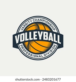 Volleyball club badge design. Vector illustration. For college league sport club emblem, sign, logo. Vintage label, sticker, patch with volleyball ball silhouette.