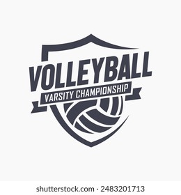 Volleyball club badge design. Vector illustration. For college league sport club emblem, sign, logo. Vintage label, sticker, patch with volleyball ball silhouette.