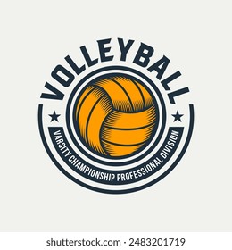 Volleyball Club Abzeichen Design. Vektorillustration. Für College League Sport Club Emblem, Schild, Logo. Klassisches Etikett, Aufkleber, Patch mit Volleyball-Silhouette.