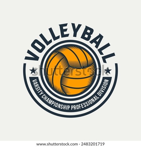 Volleyball club badge design. Vector illustration. For college league sport club emblem, sign, logo. Vintage label, sticker, patch with volleyball ball silhouette.