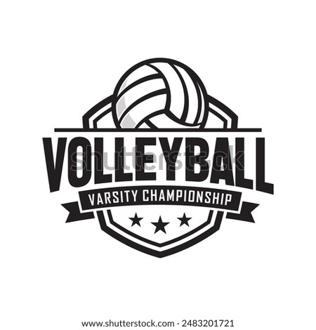 Volleyball club badge design. Vector illustration. For college league sport club emblem, sign, logo. Vintage label, sticker, patch with volleyball ball silhouette.