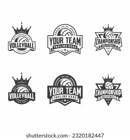 Volleyball club logo badge set, volleyball design in black and white colors