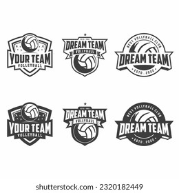 Volleyball club logo badge set, volleyball design in black and white colors