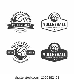 Volleyball club logo badge set, volleyball design in black and white colors