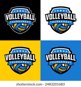 Volleyball Club Logo Design, Volleyball-Turnier Emblem Vorlage. Sport Team Identity, ESport Badge Design Vektorillustration.