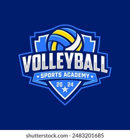 Volleyball Club Logo Design, Volleyball Tournament Emblem Template. Sport Team Identity, ESport Badge Design Vector Illustration.