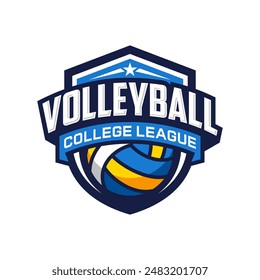 Volleyball Club Logo Design, Volleyball Tournament Emblem Template. Sport Team Identity, ESport Badge Design Vector Illustration.