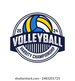 Volleyball Club Logo Design, Volleyball Tournament Emblem Template. Sport Team Identity, ESport Badge Design Vector Illustration.