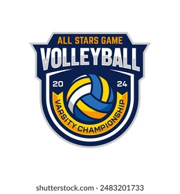 Volleyball Club Logo Design, Volleyball Tournament Emblem Template. Sport Team Identity, ESport Badge Design Vector Illustration.