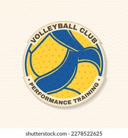 Parche del club de voleibol, diseño de pegatinas. Ilustración vectorial. Para el emblema del club deportivo de la liga universitaria, cartel, logotipo. Etiqueta vintage, pegatina, parche con siluetas de voleibol.