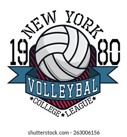 Volleyball College League New York Equipo de camisetas Typography Graphics, Vector Illustración