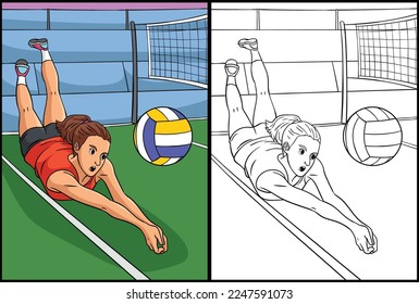 Volleyball Coloring Page Colored Illustration