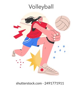 Volleyball concept. An athlete in mid-action, showcasing the dynamic nature of the sport with abstract elements. Vector illustration.