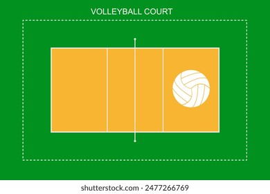 Volleyball-Spielfeld mit Volleyball bunter Boden, Vektorillustration