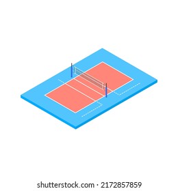 Volleyball court isolated on white background. Vector isometric illustration.