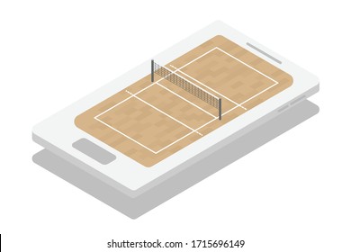Volleyball court isometric on smartphone. - Sport court for infographic.