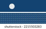 Volleyball court and net visible, volleyball ball flying in the air. Vector flat style illustration. eps 10