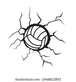 volleyball cracked wall, broken wall, silhouette, vector