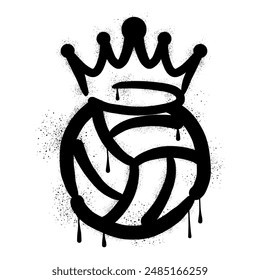 Volleyball and crown with black spray paint graffiti style