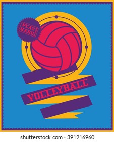 Volleyball emblem with ribbon. Sports logo.