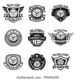 Volleyball emblems on white background. Design element for logo, label, emblem, sign, badge. Vector illustration