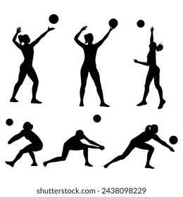 Volleyball female player silhouette collection.