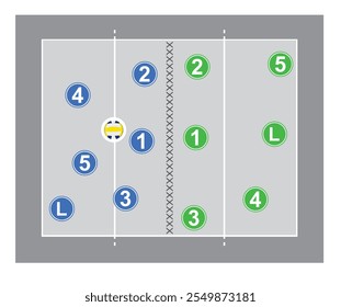 Volleyball field tactics. vector illustration