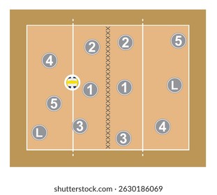 Volleyball field tactics. vector illustration