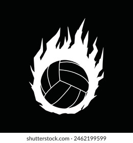 Volleyball with fire and flame shape illustration. Flaming volleyball simple vector. Isolated on black background.