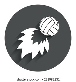 Volleyball fireball sign icon. Beach sport symbol. Circle flat button with shadow. Modern UI website navigation. Vector