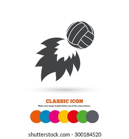 Volleyball fireball sign icon. Beach sport symbol. Classic flat icon. Colored circles. Vector