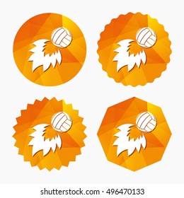Volleyball fireball sign icon. Beach sport symbol. Triangular low poly buttons with flat icon. Vector