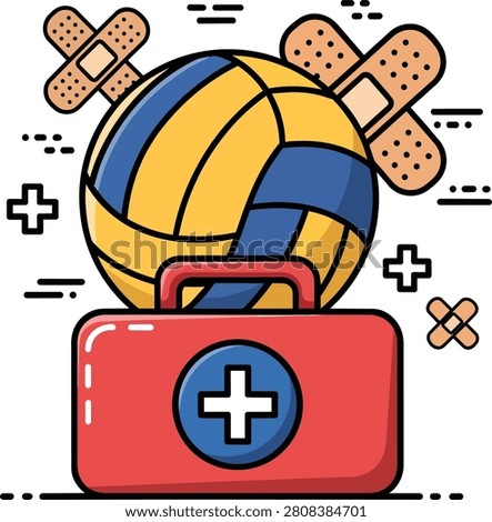 Volleyball with First Aid Kit and Bandages Sports Injury Concept