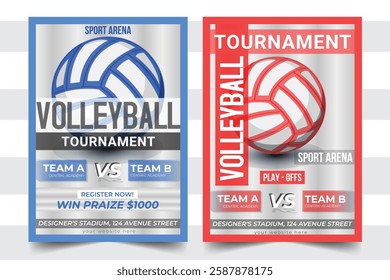 Volleyball Flyer Design Double Sided Tournament Poster Design, Vector Illustration and Print Ready.