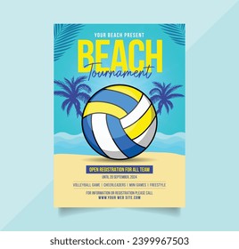 Volleyball Flyer or Poster Template Design in Beach Theme