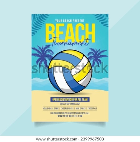 Volleyball Flyer or Poster Template Design in Beach Theme