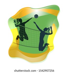 Volleyball - gamble of two girls - fluid icon - isolated on white background - vector. Graphic design element. Active sport.