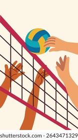 Volleyball Game Close-Up of Ball Blocked at the Net