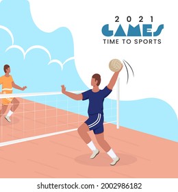 Volleyball Game Concept with Athlete Serving Ball to Opponent Team. 