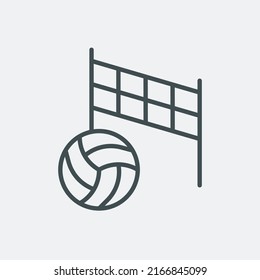 Volleyball game line icon. Ball and goalpost. Summer sport in vacation. Vector
