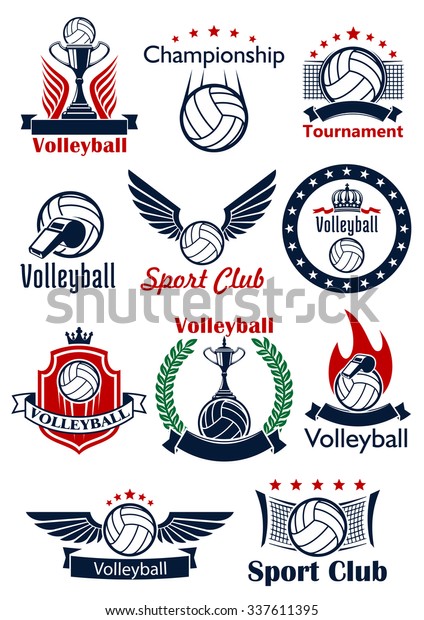 Volleyball Game Sport Emblems Icons Symbols Stock Vector (Royalty Free ...