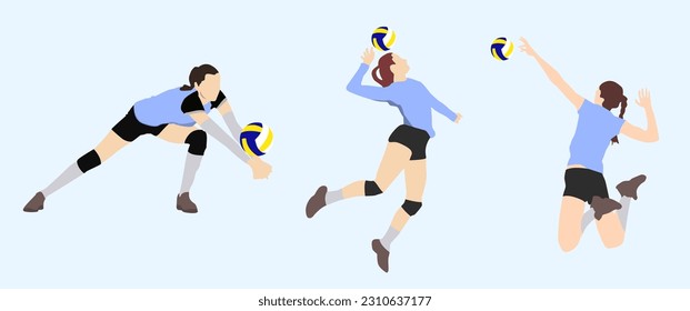 Ilustración vectorial de la colección de atletas de voleibol