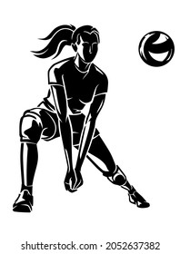 Volleyball Girl Athlete, Front View Shadow Illustration