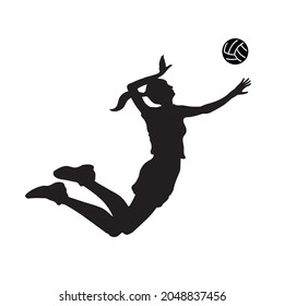 Volleyball girl black silhouette. Isolated sport woman. Jumping player. Vector illustration