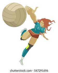 volleyball girl player blocking the ball